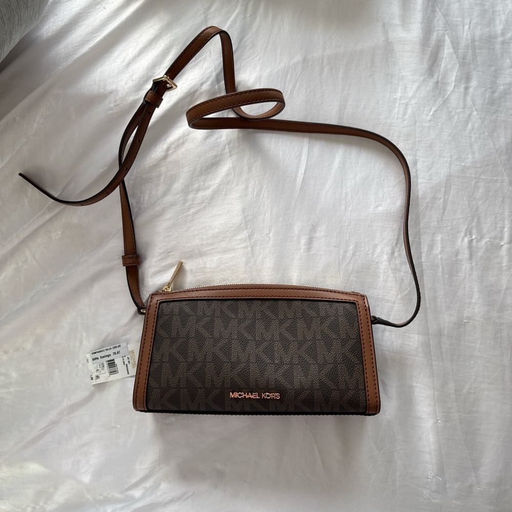 Michael Kors Tan and Brown Logo Crossbody
